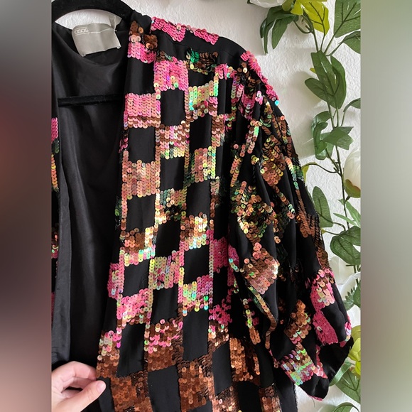 Multicolored checkered sequin long jacket - Picture 6 of 7